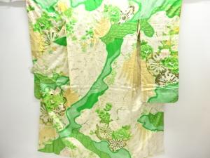 アンティーク　絞り源氏車に菊模様刺繍振袖